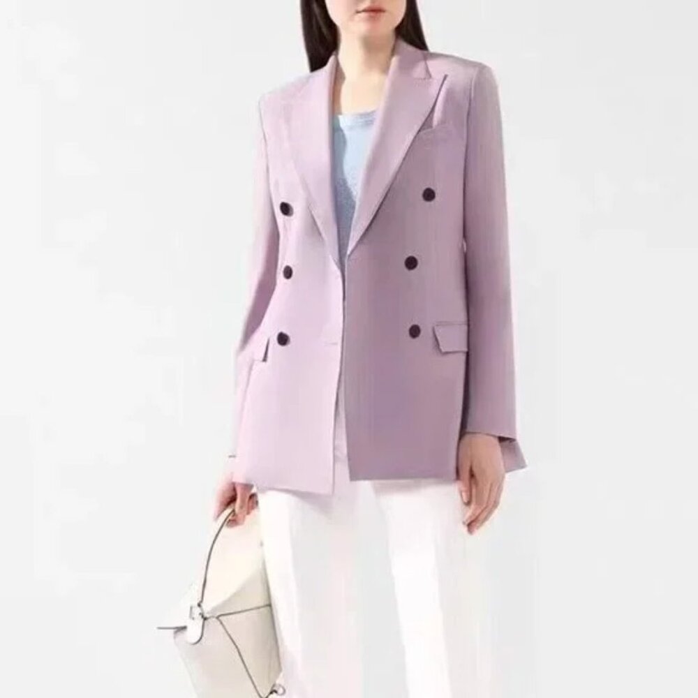 Theory Double-Breasted Wool-Blend Lavender Blazer 10 - Picture 13 of 13